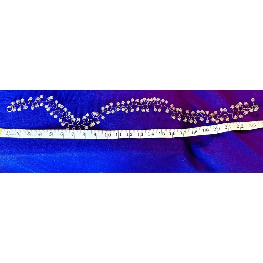 Vintage Clear Beaded Bridal Hair Vine Gold Tone Wire Wedding Headband 23 Inch